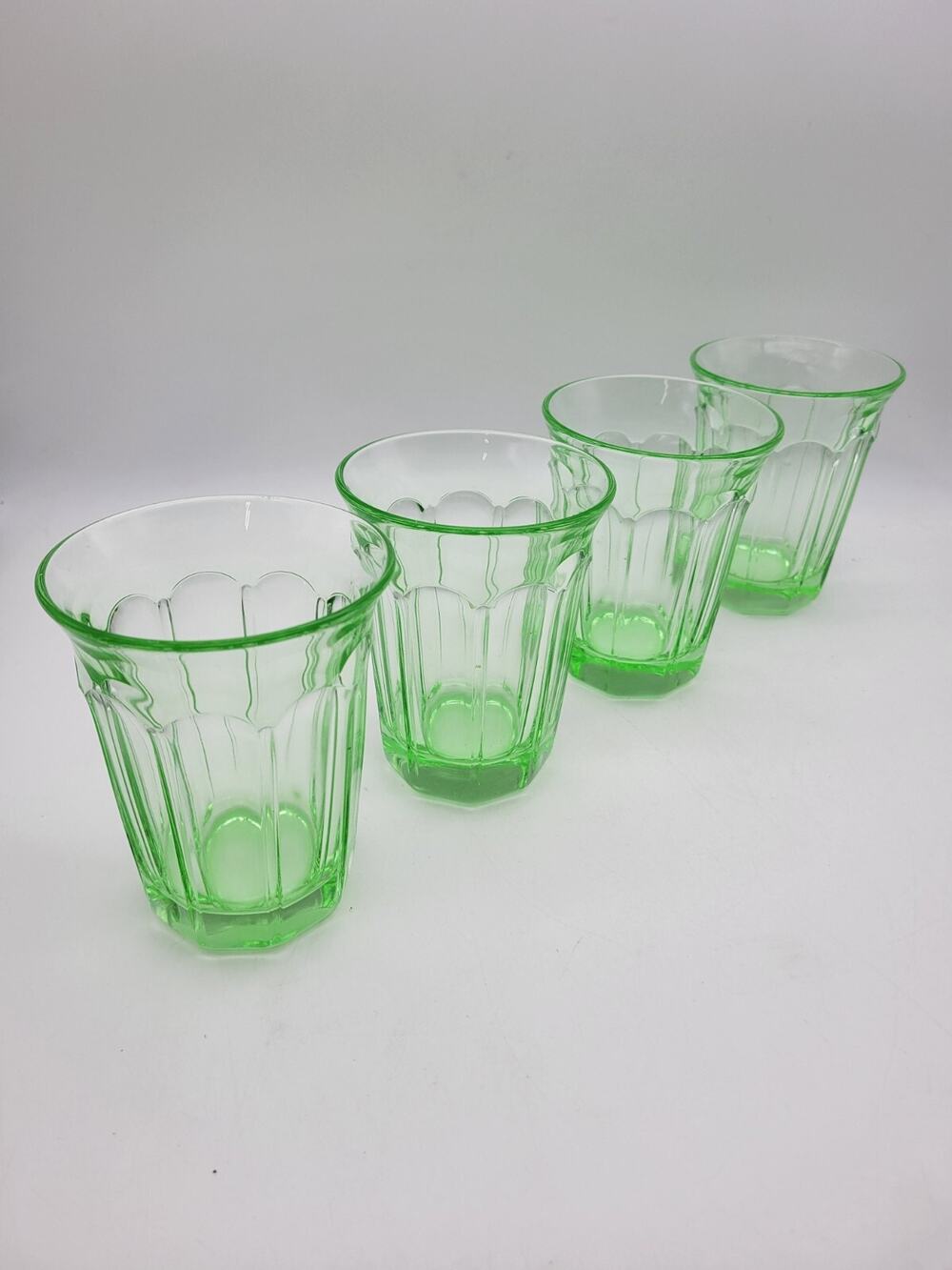 4 Green Glass Drinking Cups Glasses Barware Thick Glass 340ml~12oz
